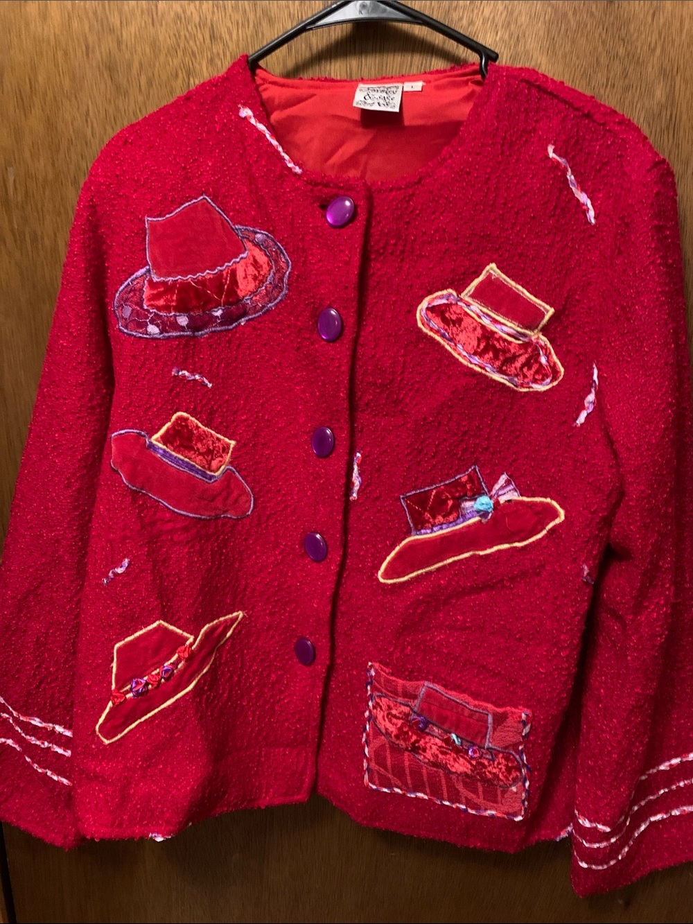 Parsley & Sage Red Embellished Hat Appliqué Blazer